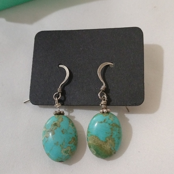 Sterling Silver+ Turquoise Earrings on French Wires - Picture 3 of 6